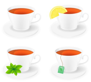 Porselen fincan çay limon ve nane ile yan görünümü vektör illust