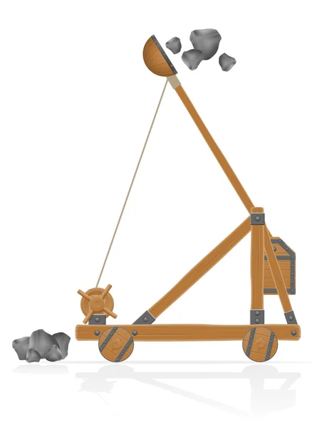 Vieja catapulta de madera tiro piedras vector ilustración — Archivo Imágenes Vectoriales