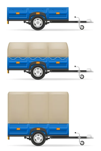 Ställa in ikoner bil trailer för transport av varor vektor sjuk — Stock vektor