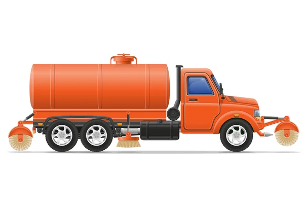 货运卡车打扫卫生、 灌溉道路矢量图 — 图库矢量图片