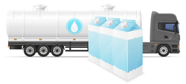 Kamion nyerges pótkocsi szállítási és közlekedési tej koncepció v. — Stock Vector
