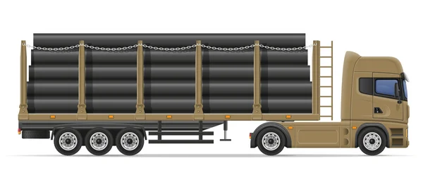 Lieferung von LKW-Sattelanhängern und Transport von Baumaschinen — Stockvektor