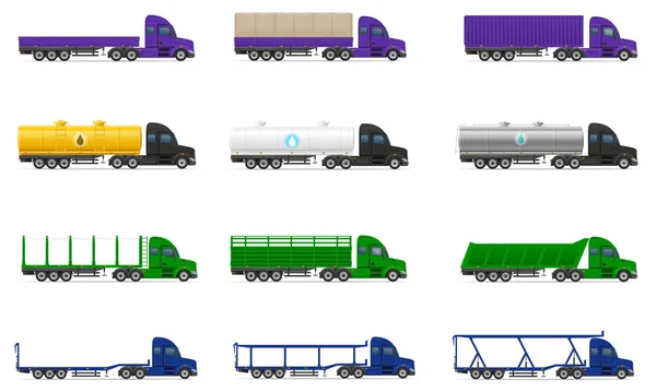 Набір іконок вантажівок напівпричепів Векторні ілюстрації — стоковий вектор