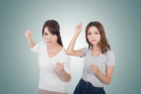 Asian woman fight together — Stock Photo, Image