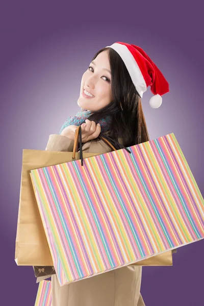 Happy shopping girl holding bags — Stock Photo, Image