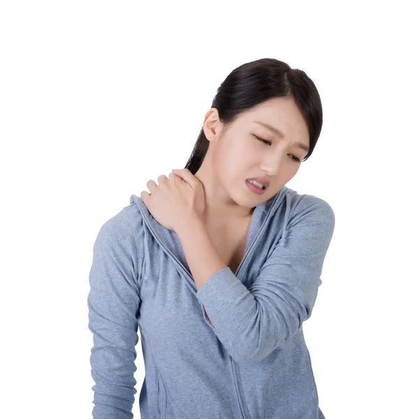 Femme avec douleur au cou — Photo