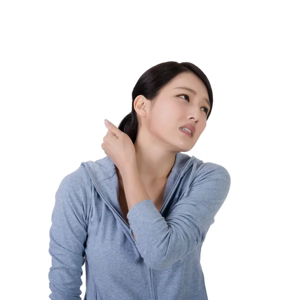 Mujer con dolor de cuello — Foto de Stock