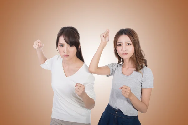 Asian woman fight together — Stock Photo, Image