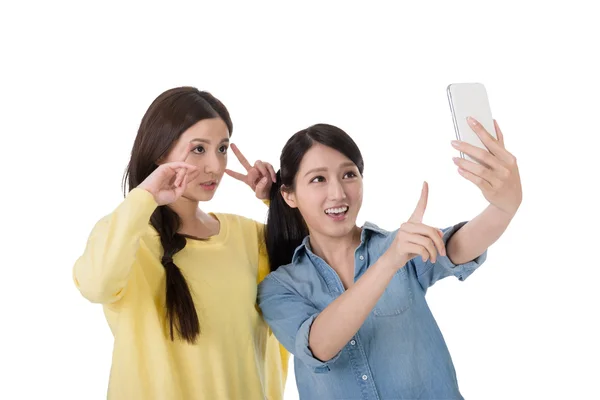 Girl selfie with her friend — Stock Photo, Image