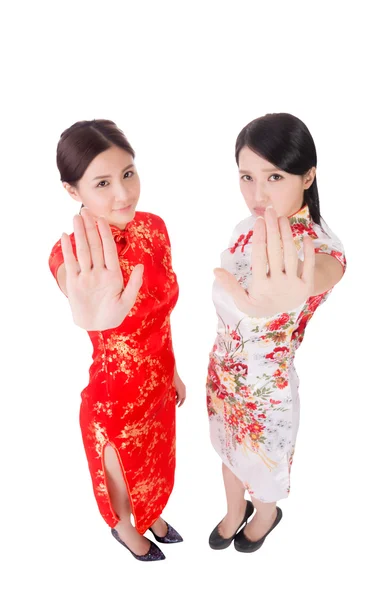 Китайська жінка, що два сказати "ні" — стокове фото
