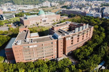 Taichung, Tayvan - 27 Aralık 2019: Taichung City, Tayvan, Asya Asya Üniversitesi hava görüntüsü