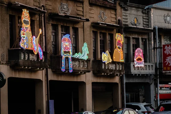 Тайнань Тайвань Февраля 2020 Года Декорации Азиатских Фонарей Зданиях Время — стоковое фото
