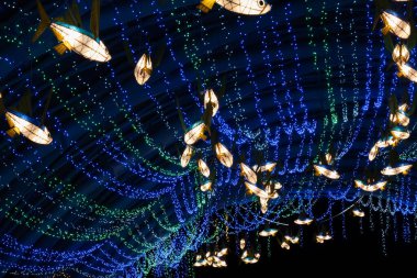 Taichung Şehri, Tayvan - 19 Şubat 2020: Tayvan, Asya 'daki Houli At Çiftliği' nde turist ve fenerlerle fener festivali