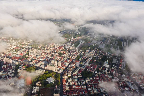 Puli Nantou Januar 2020 Luftaufnahme Der Stadt Puli Mit Wolken — Stockfoto