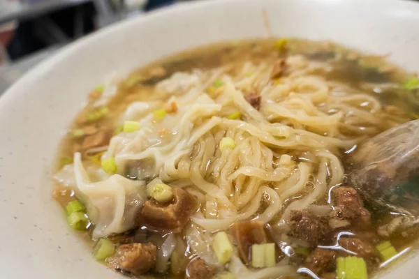 Fideos Wonton Famosos Taiwaneses Tazón Restaurante —  Fotos de Stock