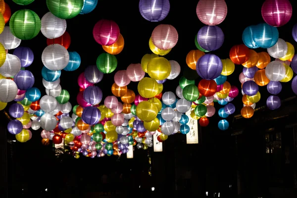 Changhua Taiwan Janeiro 2020 Lanternas Coloridas Penduradas Antiga Rua Lukang — Fotografia de Stock