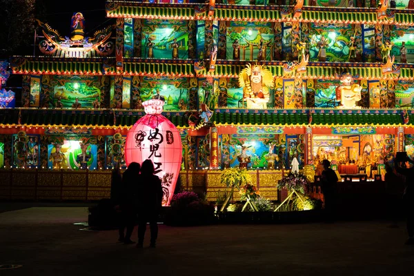 Puli Township Taiwan Dezembro 2020 Edifício Colorido Noite Altar Chinês — Fotografia de Stock