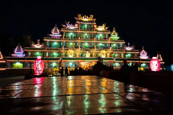 Puli Township Taiwan Dezembro 2020 Edifício Colorido Noite Altar Chinês — Fotografia de Stock