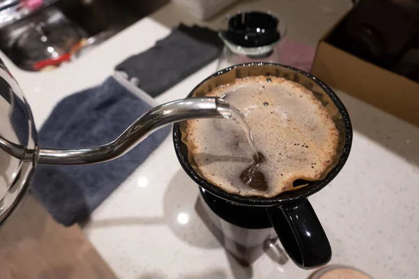 Conceito Café Pour Com Água Mesa — Fotografia de Stock