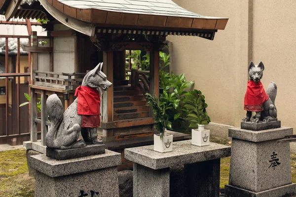 Um par de estátuas de raposa de pedra . — Fotografia de Stock
