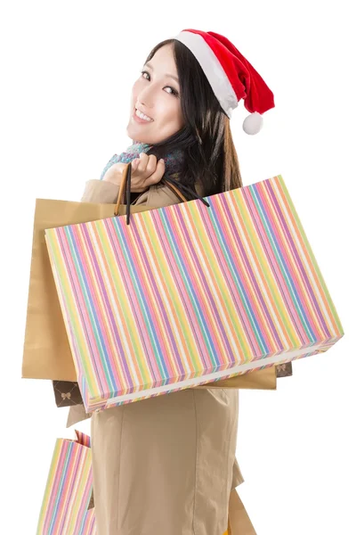 Christmas shopping girl holding bags — Stock Photo, Image