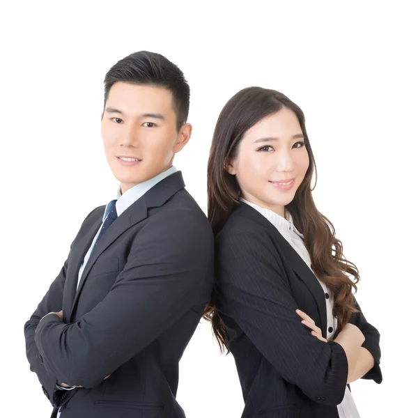 Confident young businessman and businesswoman — Stock Photo, Image