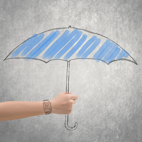 Conceito de impermeável, segurando um guarda-chuva — Fotografia de Stock