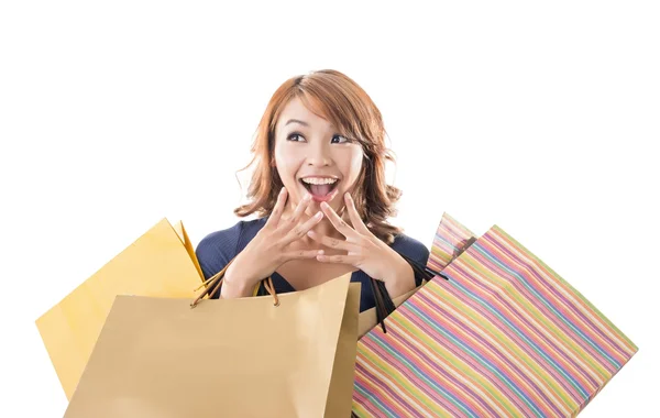 Donna allegra shopping — Foto Stock