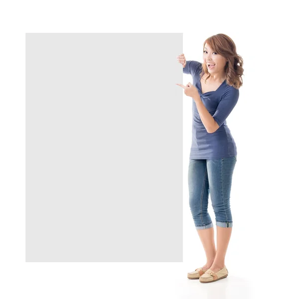 Asian girl hold a blank board — Stock Photo, Image