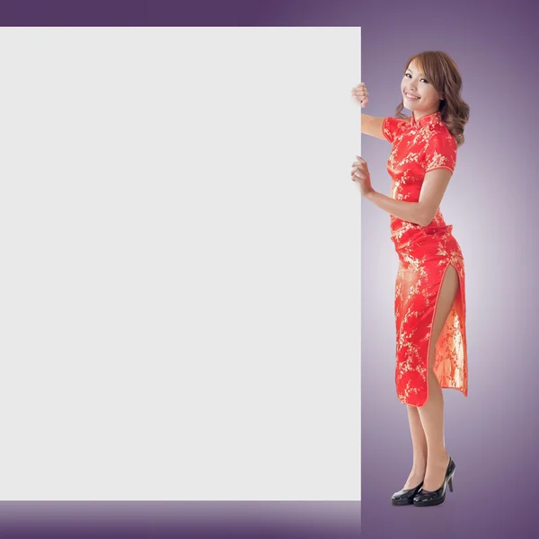 Chinese woman hold blank board — Stock Photo, Image