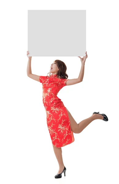 Chinese woman hold blank board — Stock Photo, Image