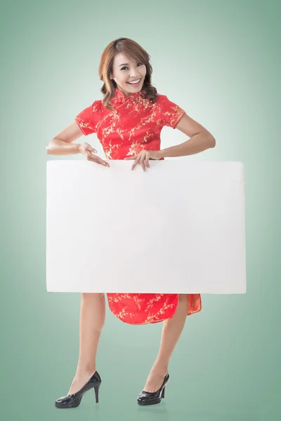 Chinese woman hold blank board — Stock Photo, Image