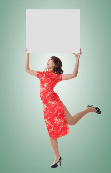 Chinese woman hold blank board — Stock Photo, Image