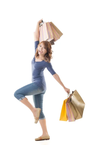 Vidám bevásárló nő — Stock Fotó