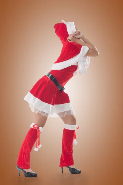 Christmas girl pull something — Stock Photo, Image