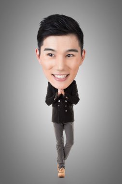 Funny Asian big head man clipart