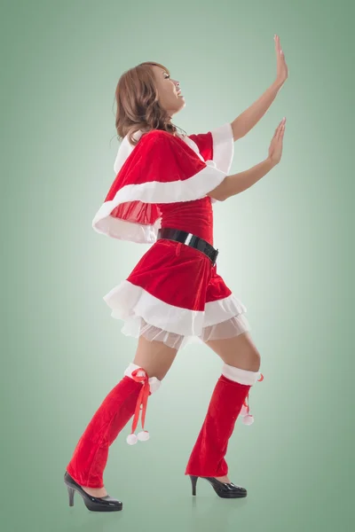 Christmas girl push something — Stock Photo, Image