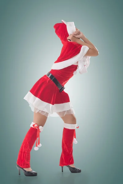 Christmas girl pull something — Stock Photo, Image