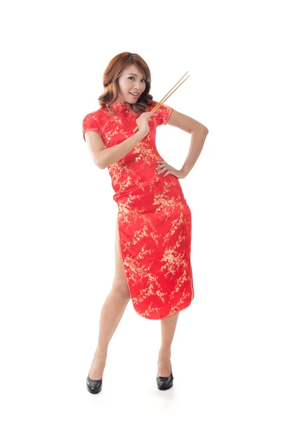 Chinês mulher vestido tradicional cheongsam — Fotografia de Stock