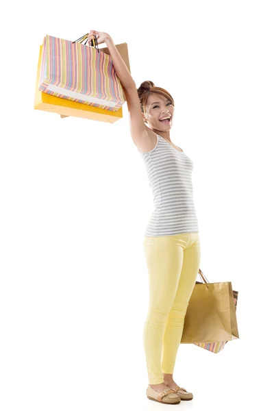 Donna allegra shopping — Foto Stock