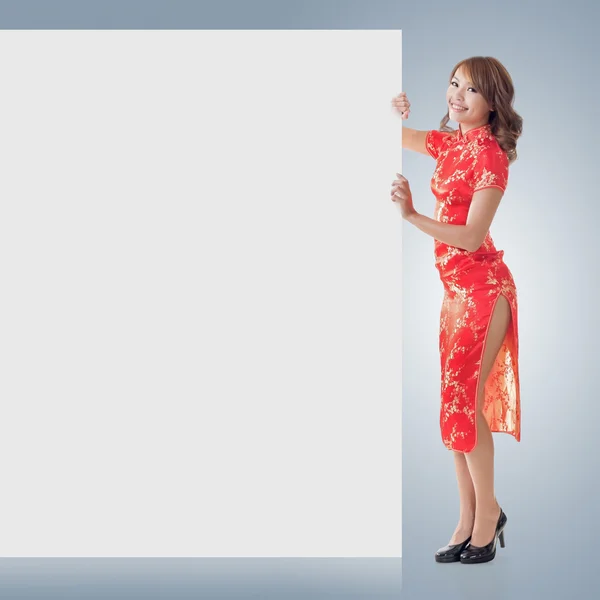 Chinese woman hold blank board — Stock Photo, Image