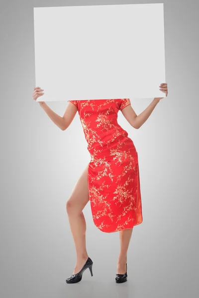 Chinese woman hold blank board — Stock Photo, Image