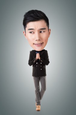 Funny Asian big head man clipart