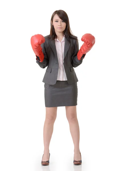 Fighting businesswoman with glove — Stock Photo, Image