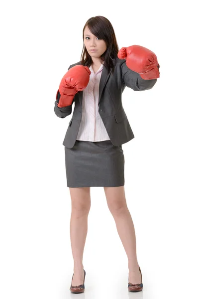 Fighting businesswoman with glove — Stock Photo, Image