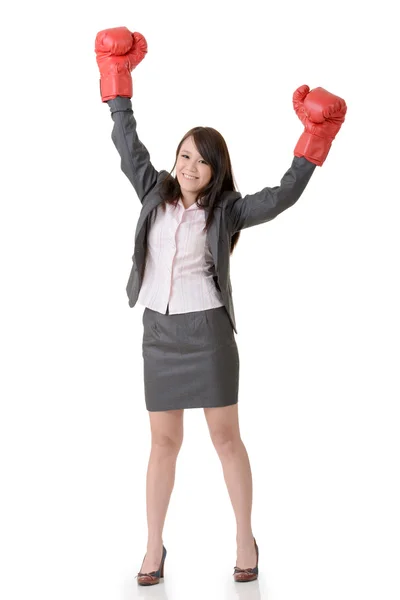 Exciting gloved business woman — Stock Photo, Image