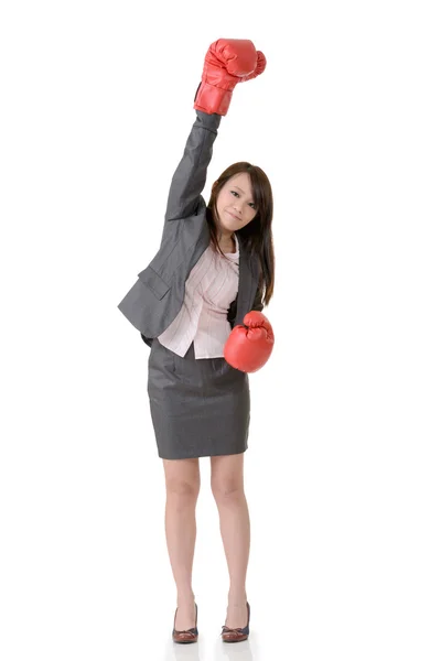 Exciting gloved business woman — Stock Photo, Image