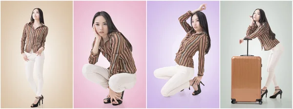蹲下的姿势，由性感亚洲美女 — 图库照片
