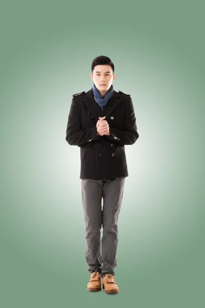 Asian young man feel cold — Stock Photo, Image