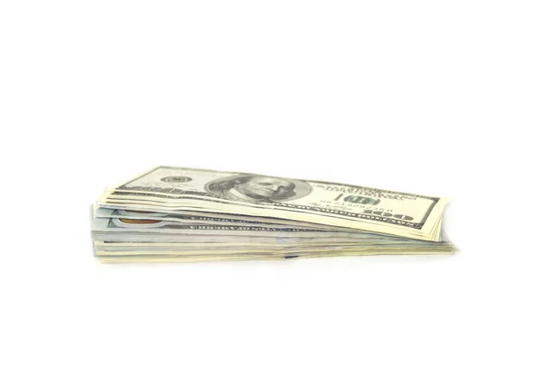 Στοίβα χρήματα σε άσπρο φόντο. Δολάρια — Φωτογραφία Αρχείου